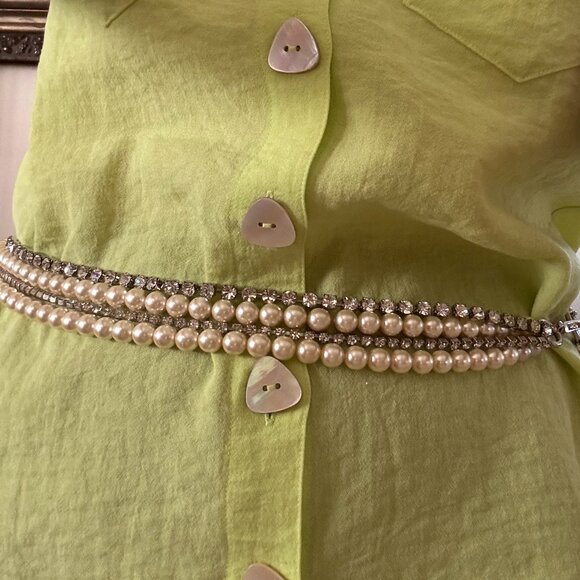 Faux Pearl and Rhinestone Adjustable Belt - Picture 2 of 13